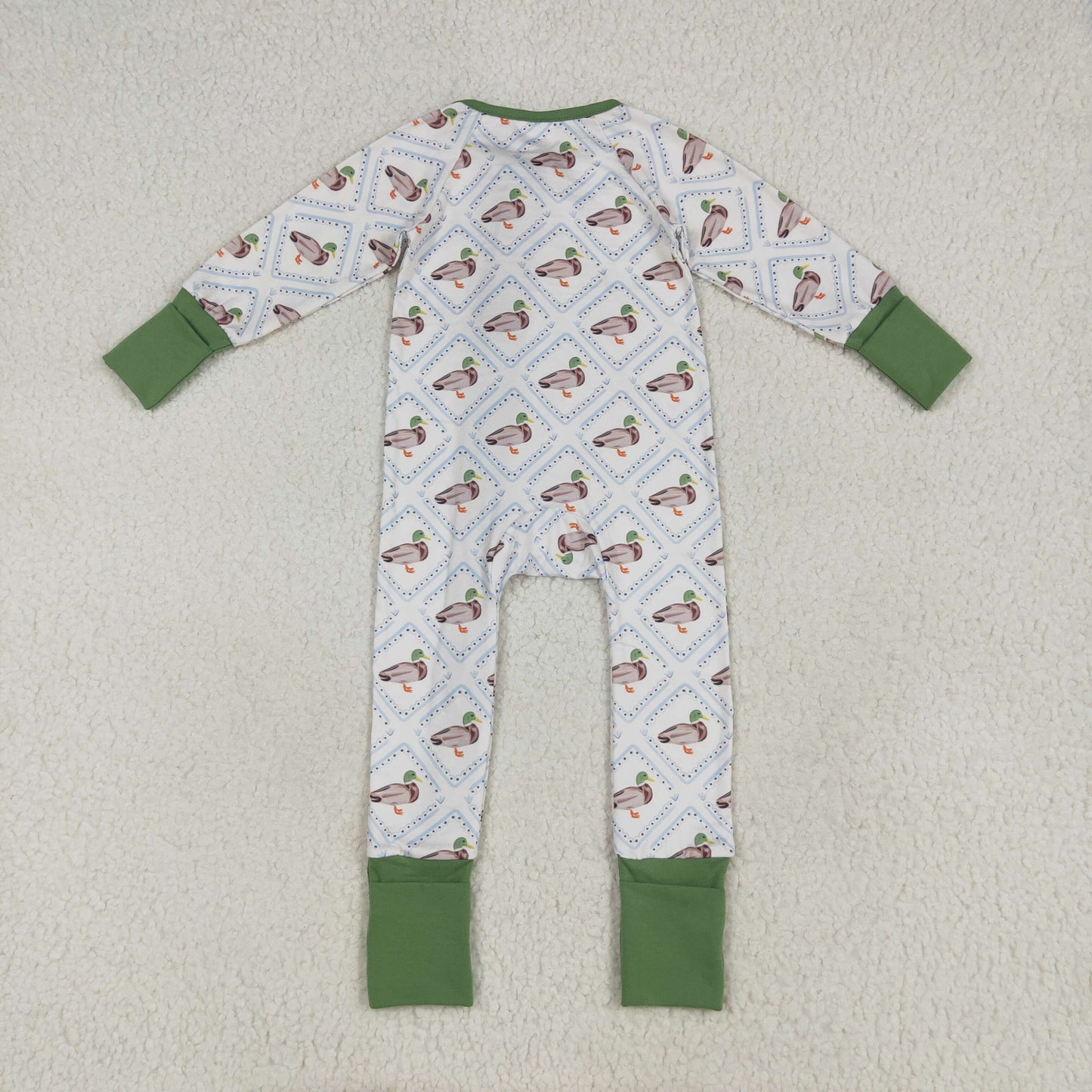 LR2269 Duck Print Baby Boys Fall Zipper Sleeper Romper