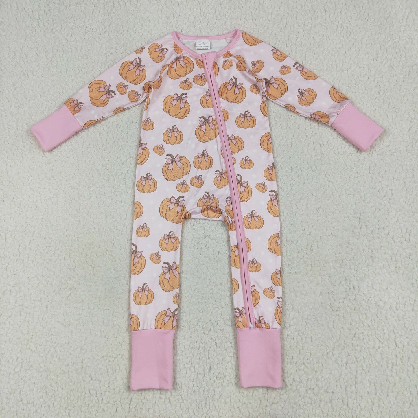 Pumpkin Pink Bows Print Girls Fall Pajamas Matching Clothes