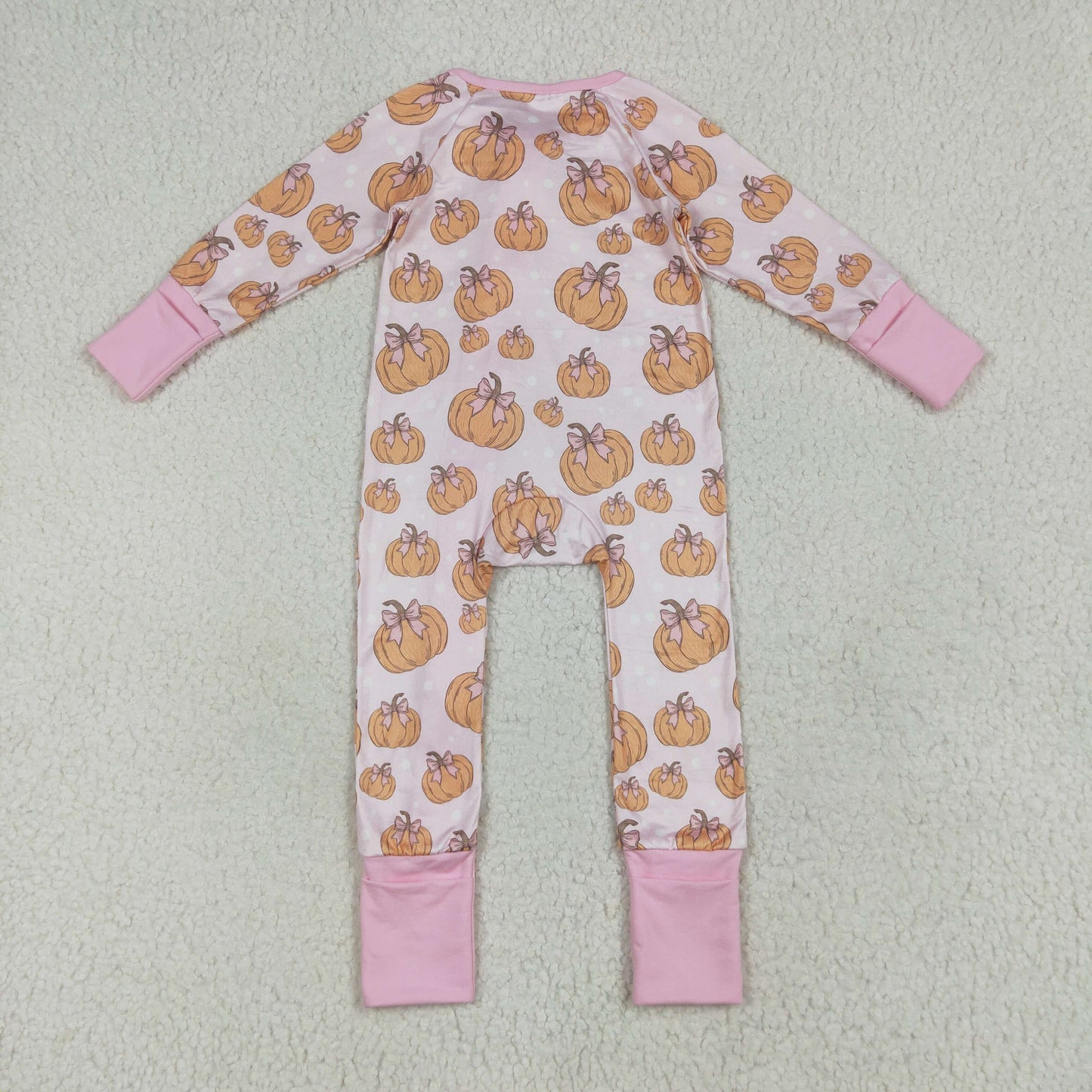 Pumpkin Pink Bows Print Girls Fall Pajamas Matching Clothes