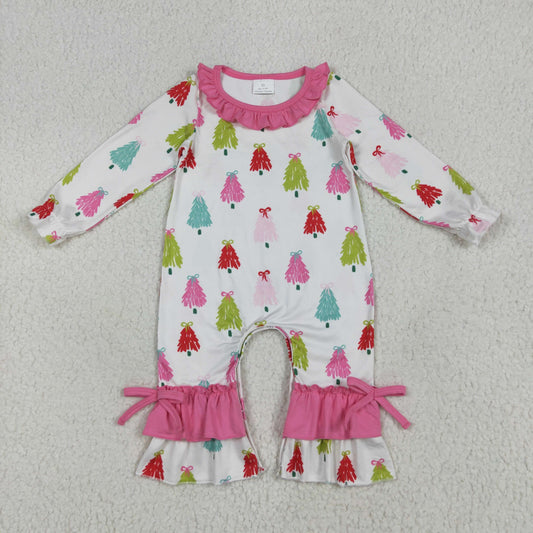 LR2280 Colorful Tree Print Baby Girls Christmas Romper
