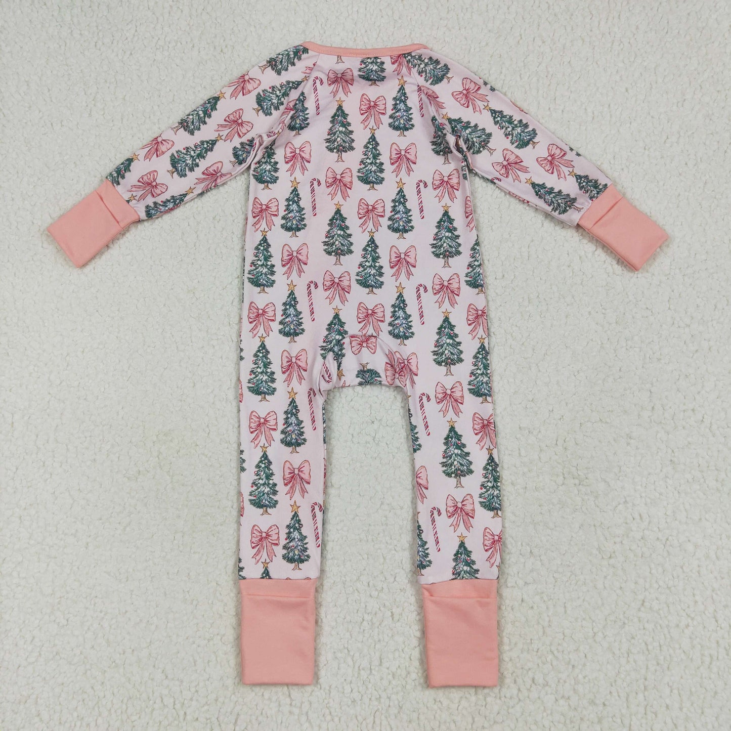 Tree Bows Pink Print Girls Christmas Pajamas Matching Clothes