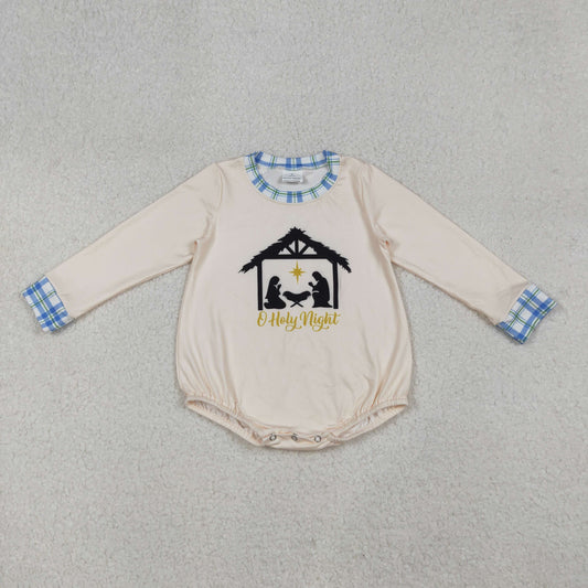 LR2292 Nativity Print Baby Girls Christmas Romper