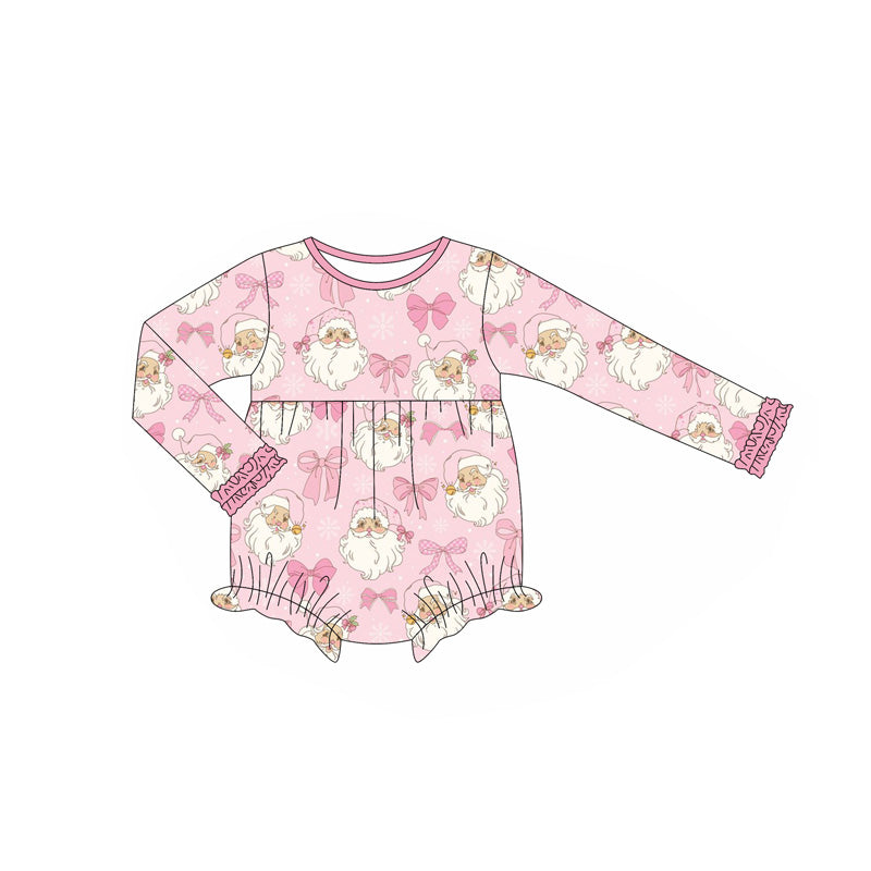 (Pre-order)LR2300 Santa Bows Pink Print Baby Girls Christmas Romper