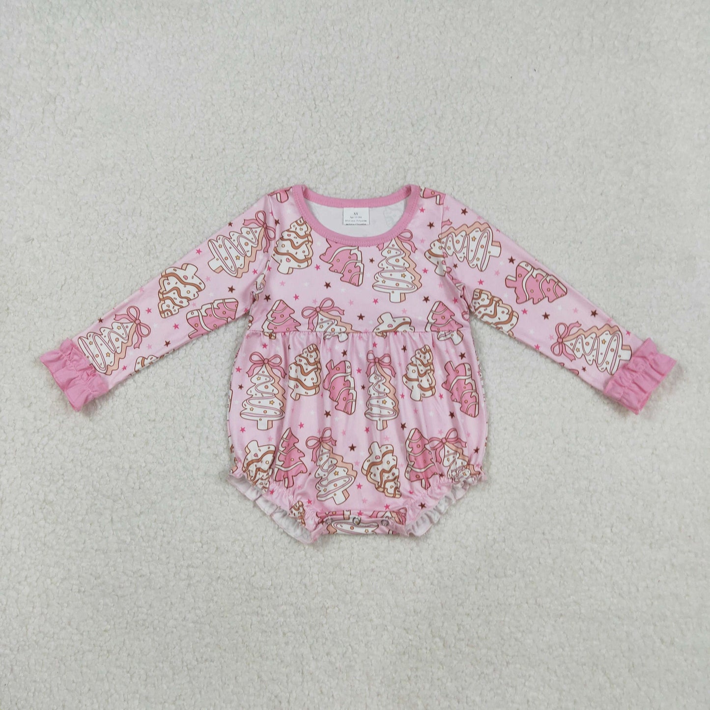 LR2301 Debbie Cake Bows Print Baby Girls Christmas Romper