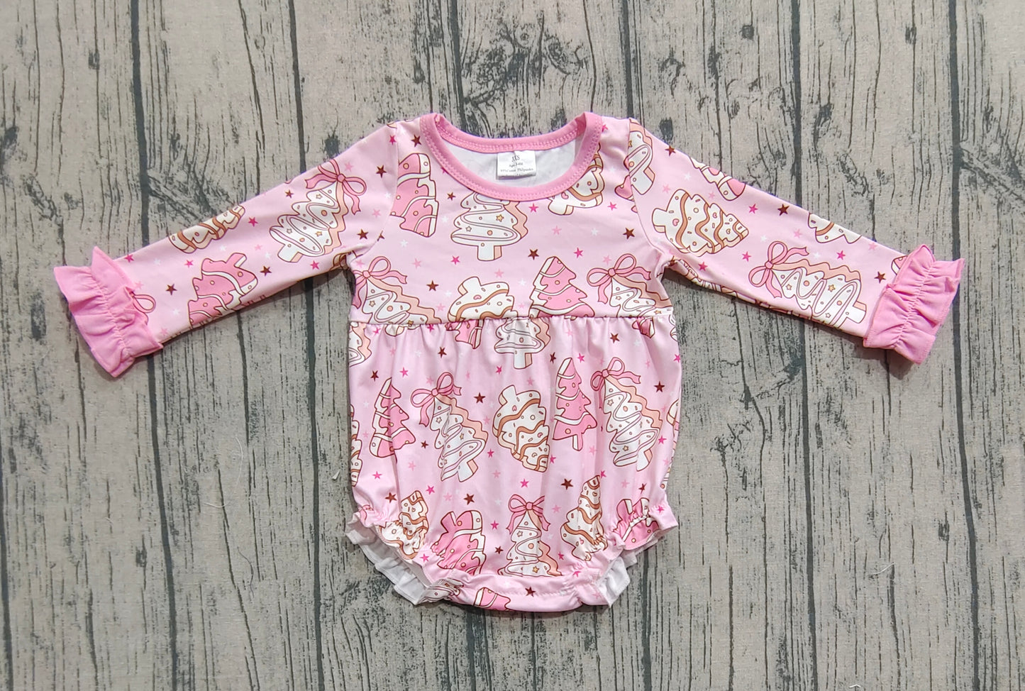 (Pre-order)LR2301 Debbie Cake Bows Print Baby Girls Christmas Romper