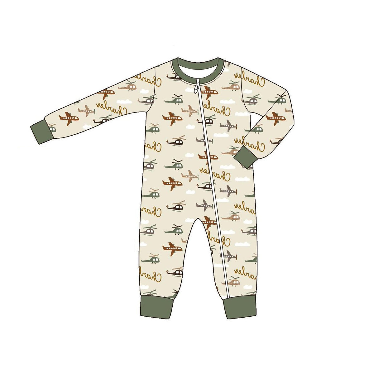 (Pre-order)LR2308 Plane Print Baby Boys Fall Zipper Sleeper Romper
