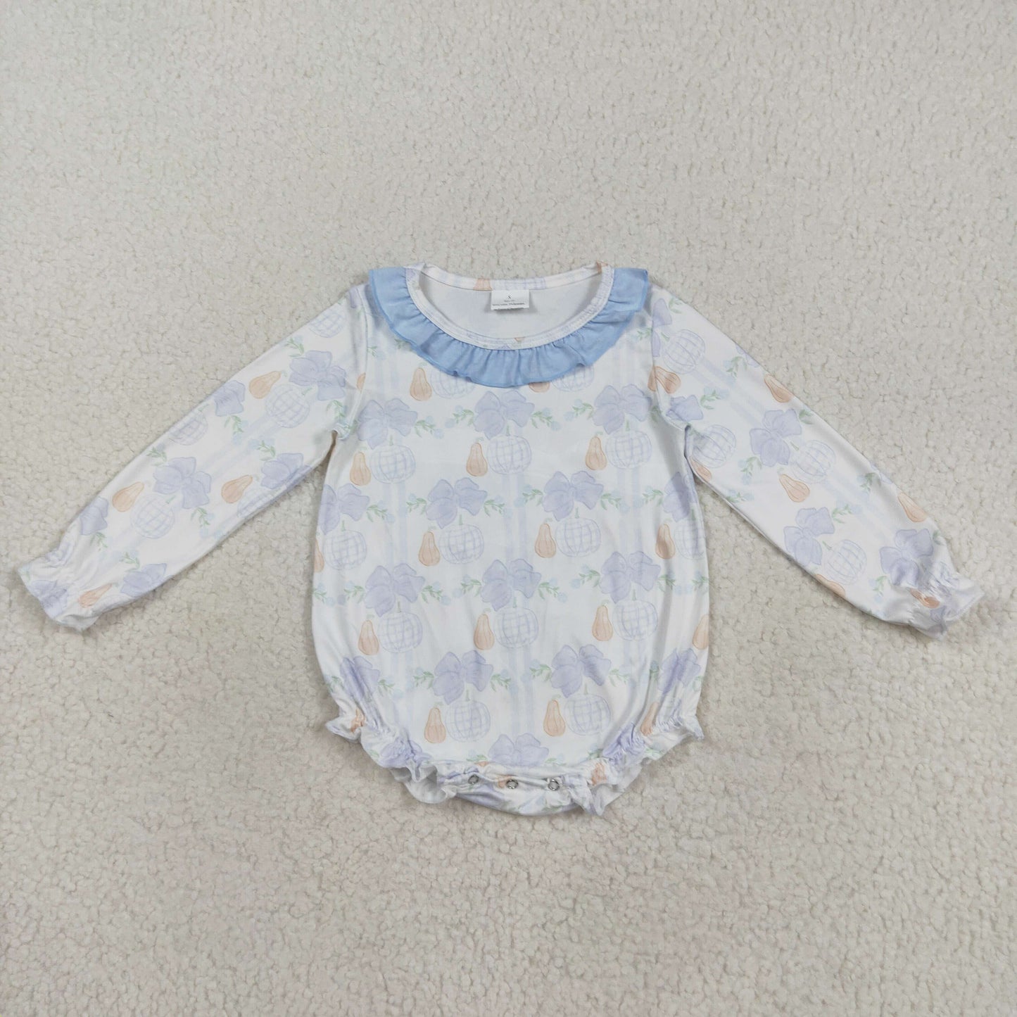 Pumpkin Blue Bows Print Girls Fall Clothes Sisters Matching Wear