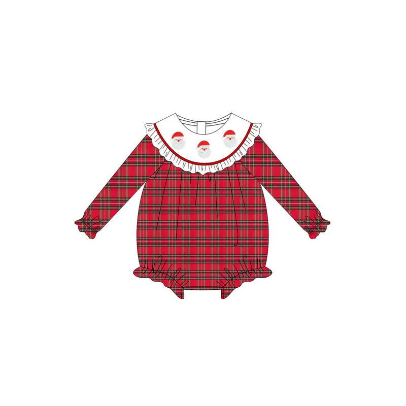 (Pre-order)LR2320 Santa Red Plaid Baby Girls Christmas Romper