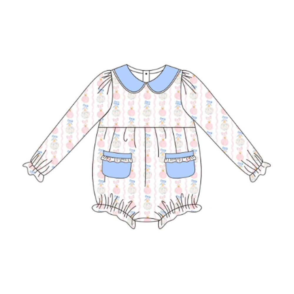 (Pre-order)LR2323 Lights Bows Baby Girls Christmas Romper