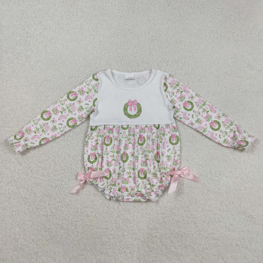 LR2325 Holly Bows House Print Baby Girls Christmas Romper