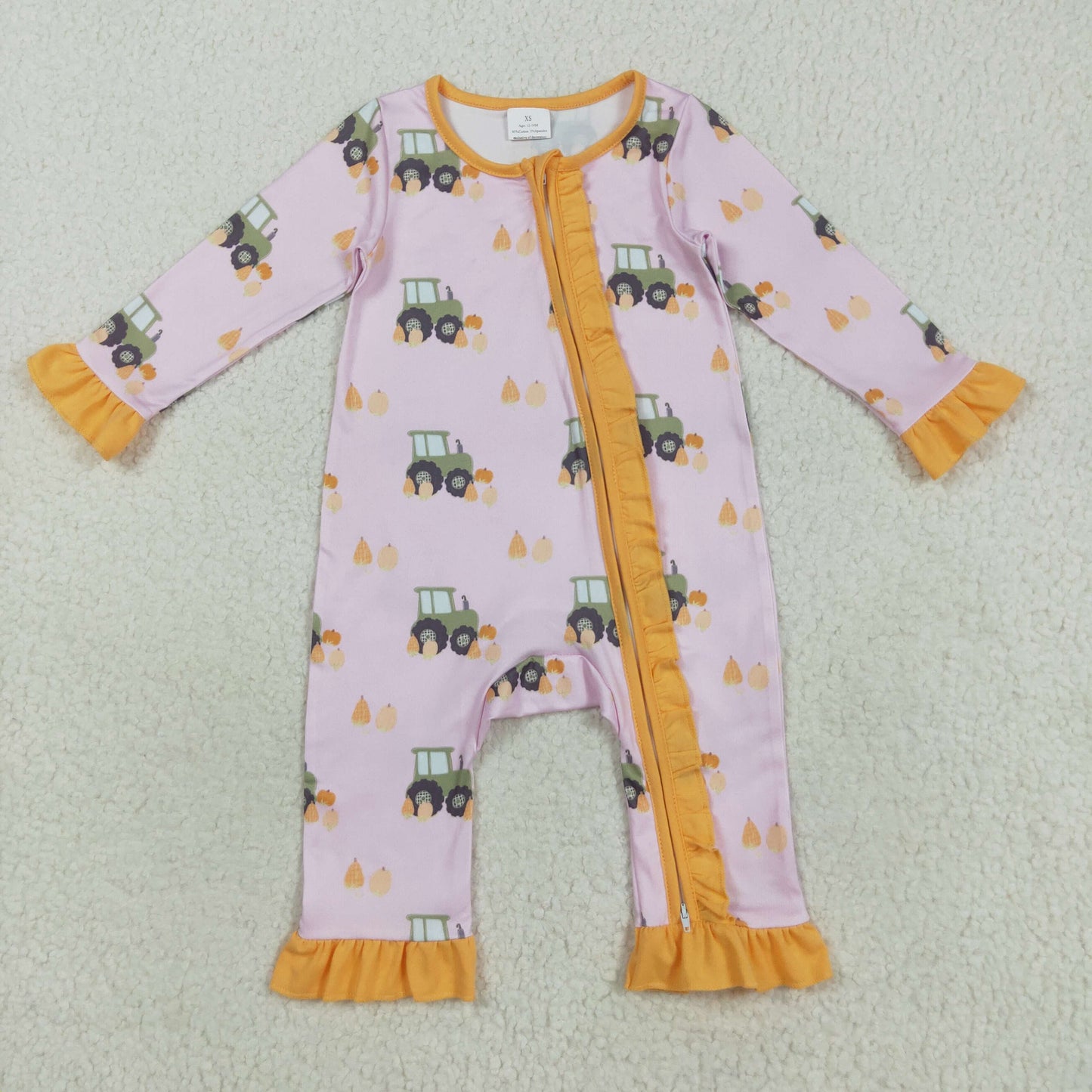 Tractors Pumpkin Print Kids Fall Pajamas Matching Clothes Sibling Wear