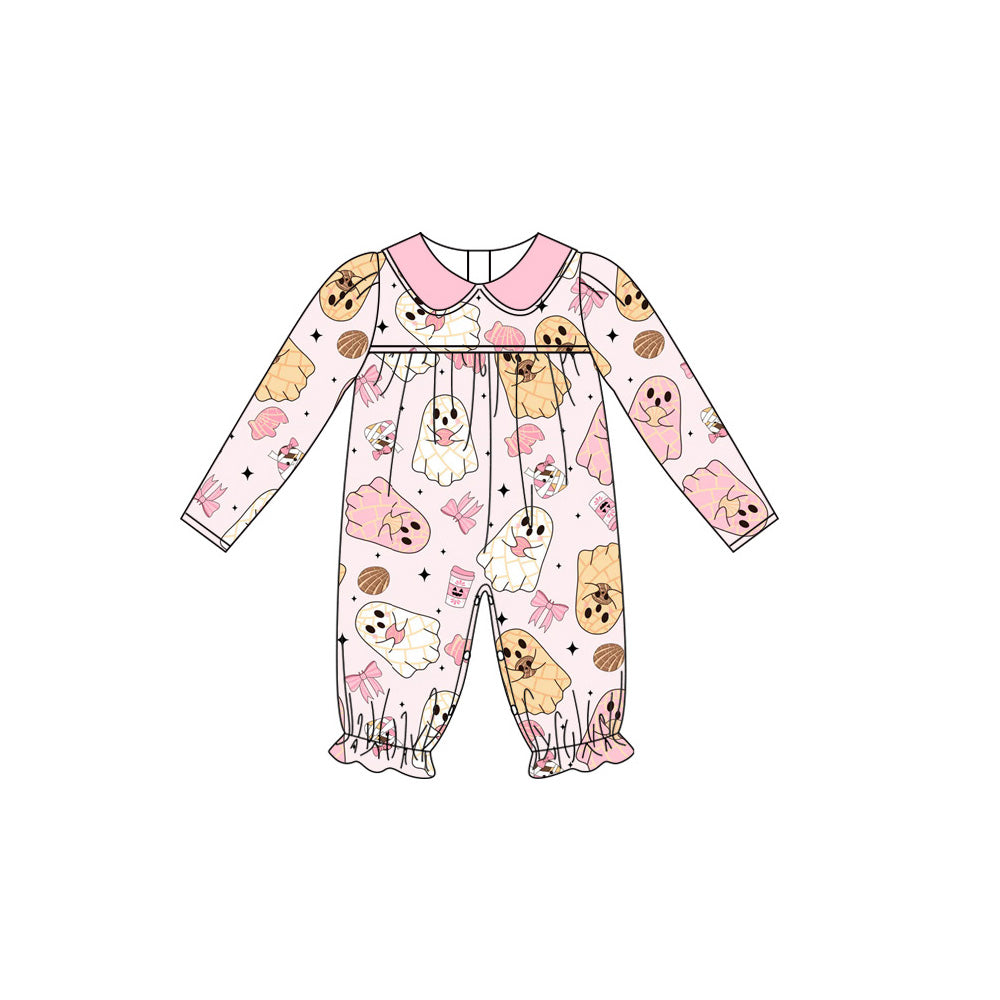 (Pre-order)LR2337 Ghost Candy Bows Baby Girls Halloween Romper