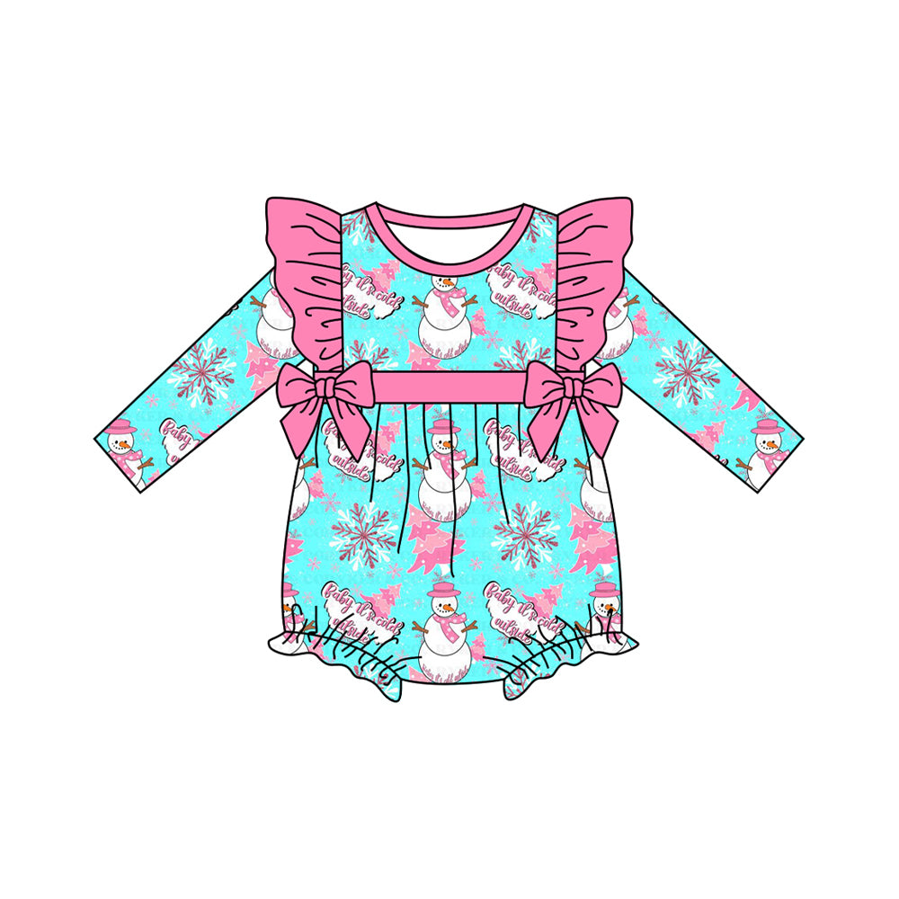 (Pre-order)LR2340 Snowman Print Baby Girls Winter Romper