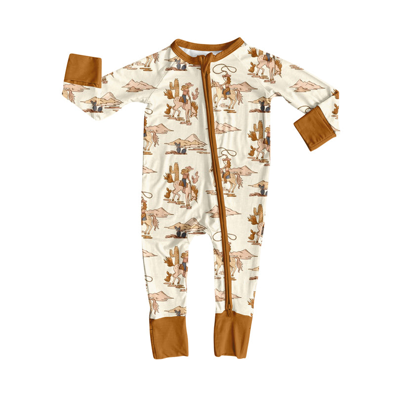 (Pre-order)LR2344 Cowgirl Western Print Baby Fall Zipper Sleeper Romper