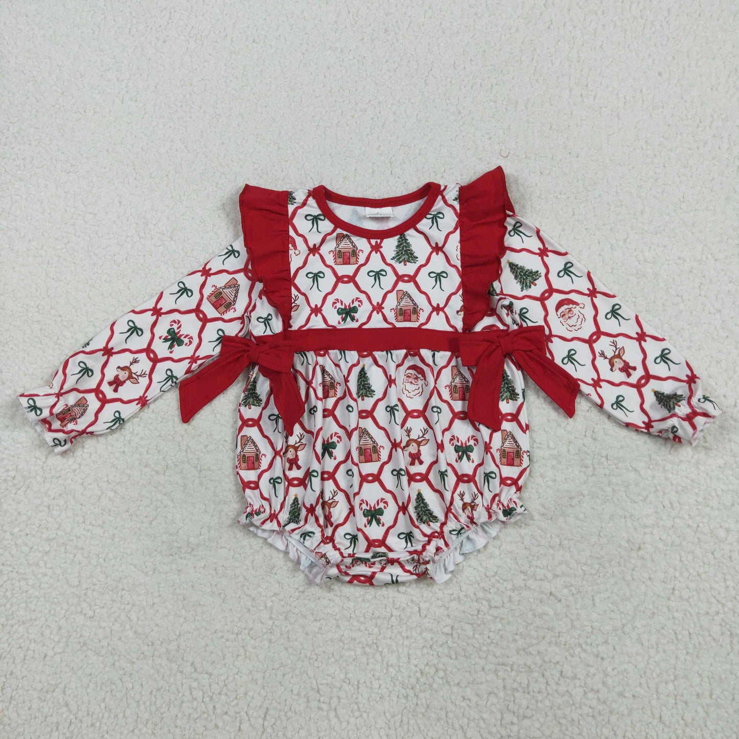 Santa Candy Cane Bows Print Girls Christmas Clothes Sisters Matching Wear