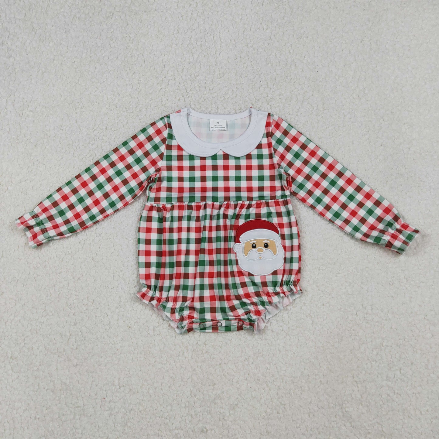 Santa Embroidery Plaid Girls Christmas Clothes Sisters Matching Wear