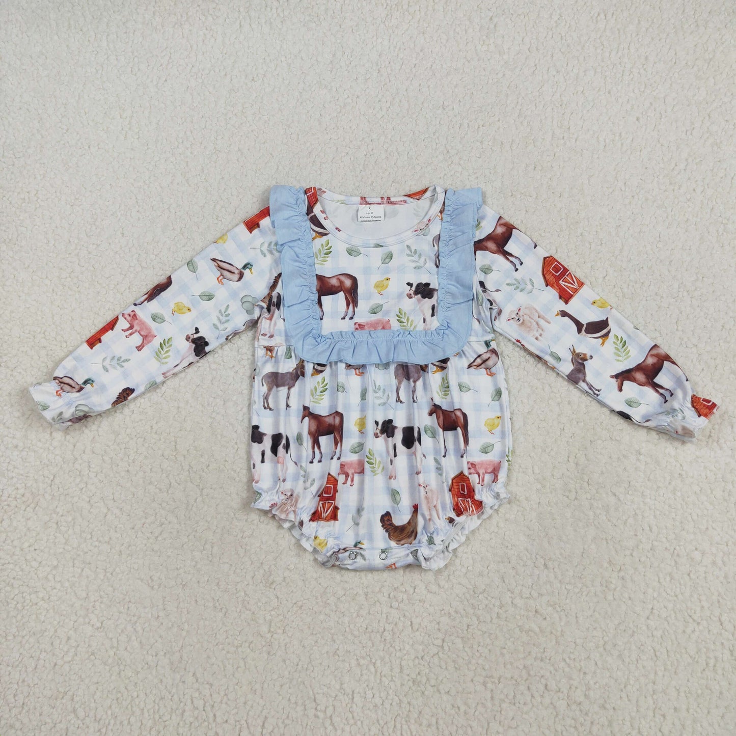 LR2362 Farm Animals Print Baby Girls Fall Bubble Romper