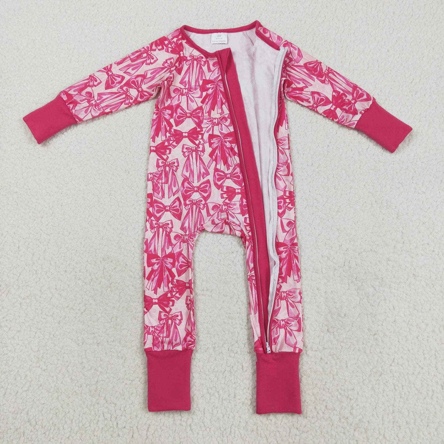 Hot Pink Bows Print Girls Fall Pajamas Matching Clothes