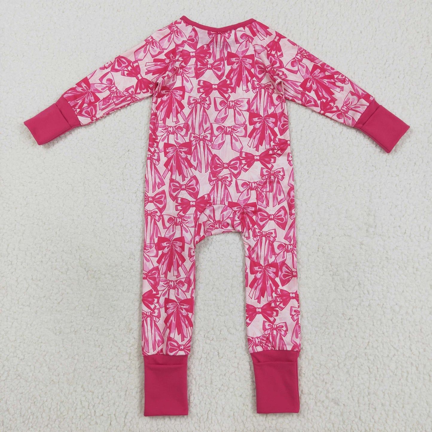 Hot Pink Bows Print Girls Fall Pajamas Matching Clothes