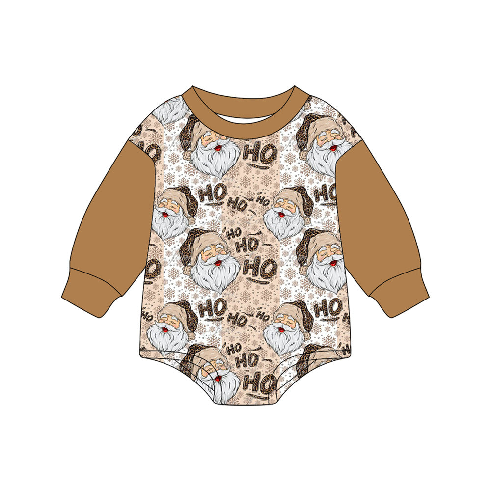 (Pre-order)LR2375 HOHOHO Santa Leopard Print Baby Girls Christmas Romper