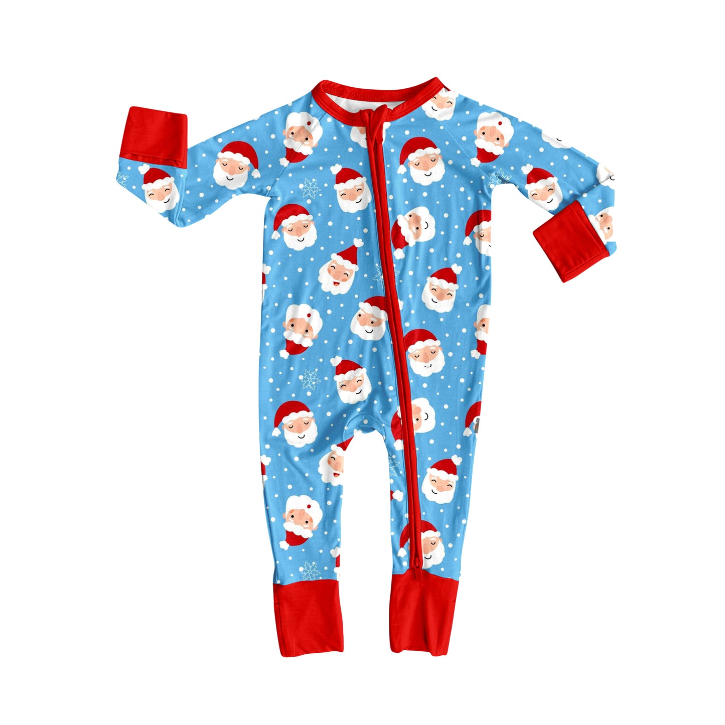 (Pre-order)LR2377 Santa Blue Print Baby Boys Christmas Zipper Sleeper Romper