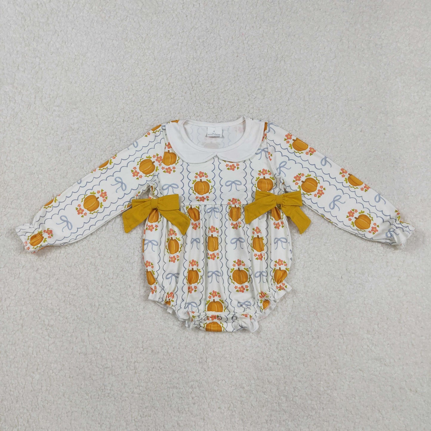 Pumpkin Flowers Bows Print Girls Fall Clothes Sisters Matching Wear