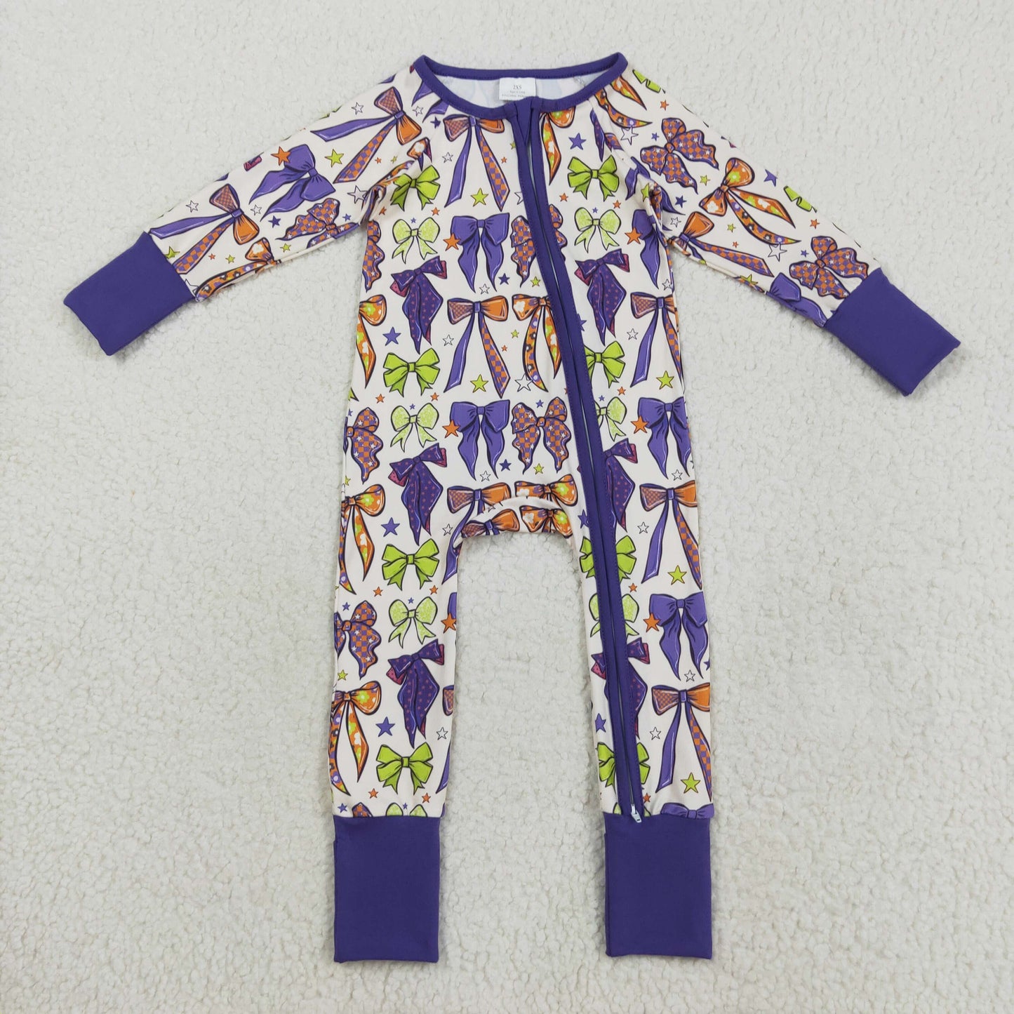 Purple Bows Print Girls Halloween Pajamas Matching Clothes