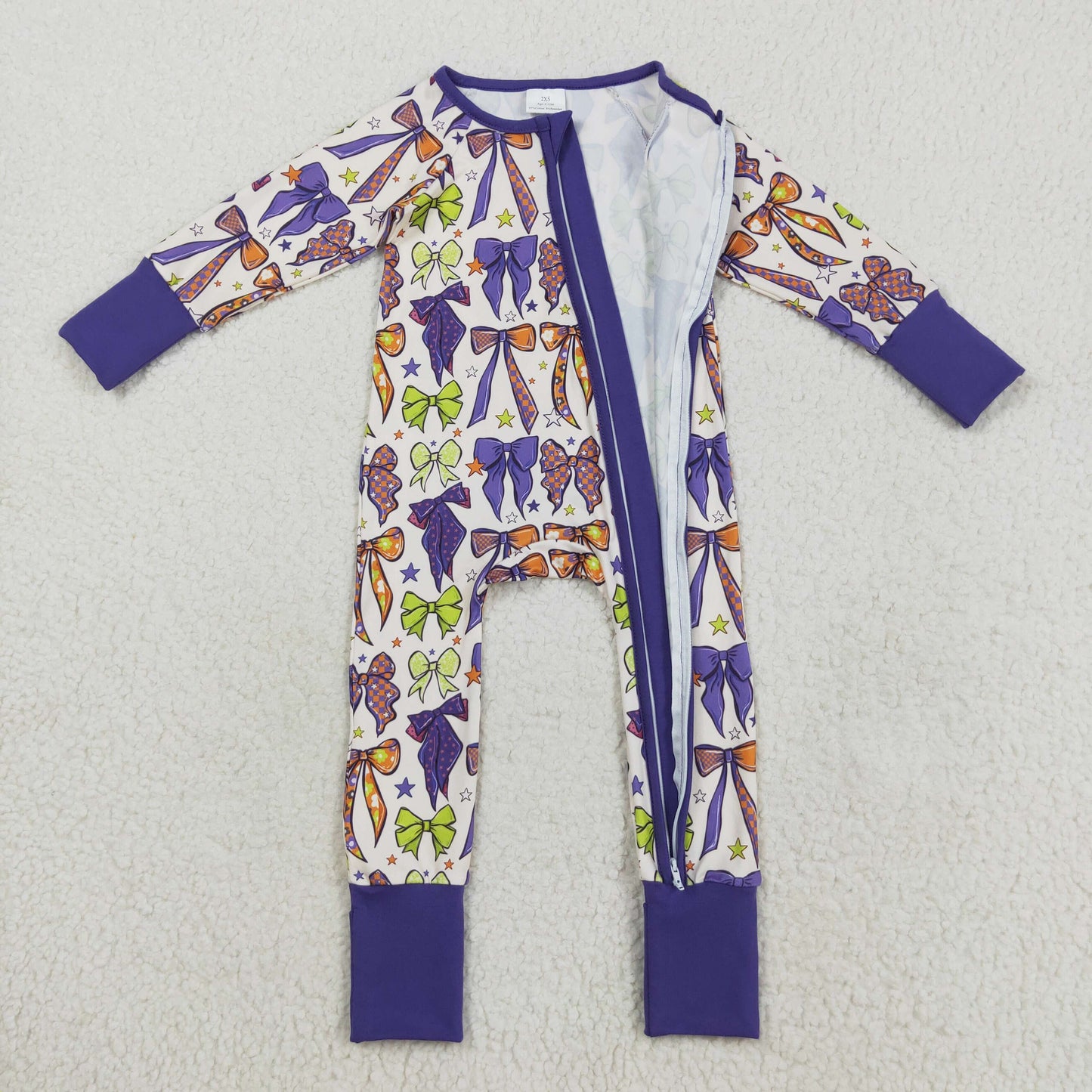 Purple Bows Print Girls Halloween Pajamas Matching Clothes