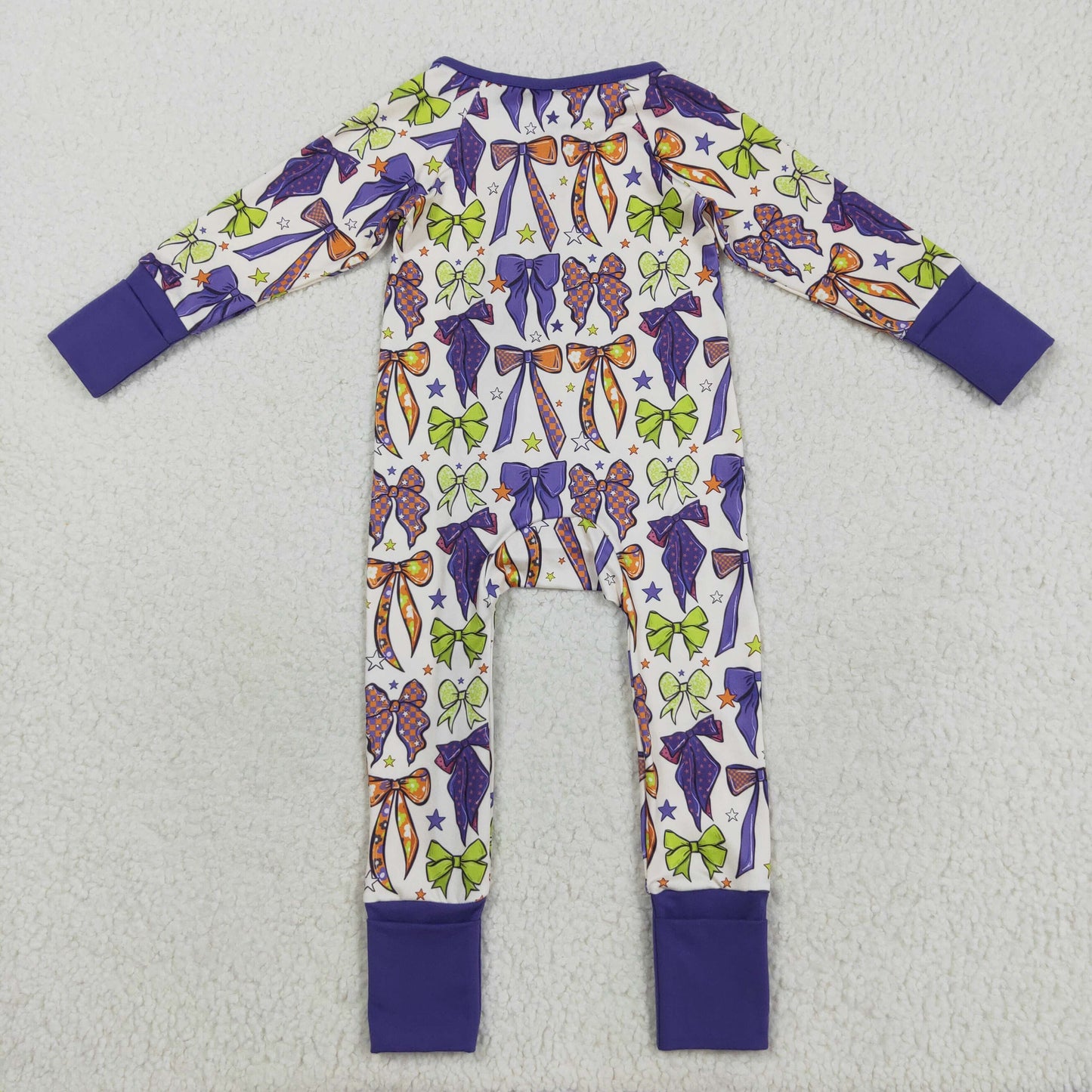 Purple Bows Print Girls Halloween Pajamas Matching Clothes