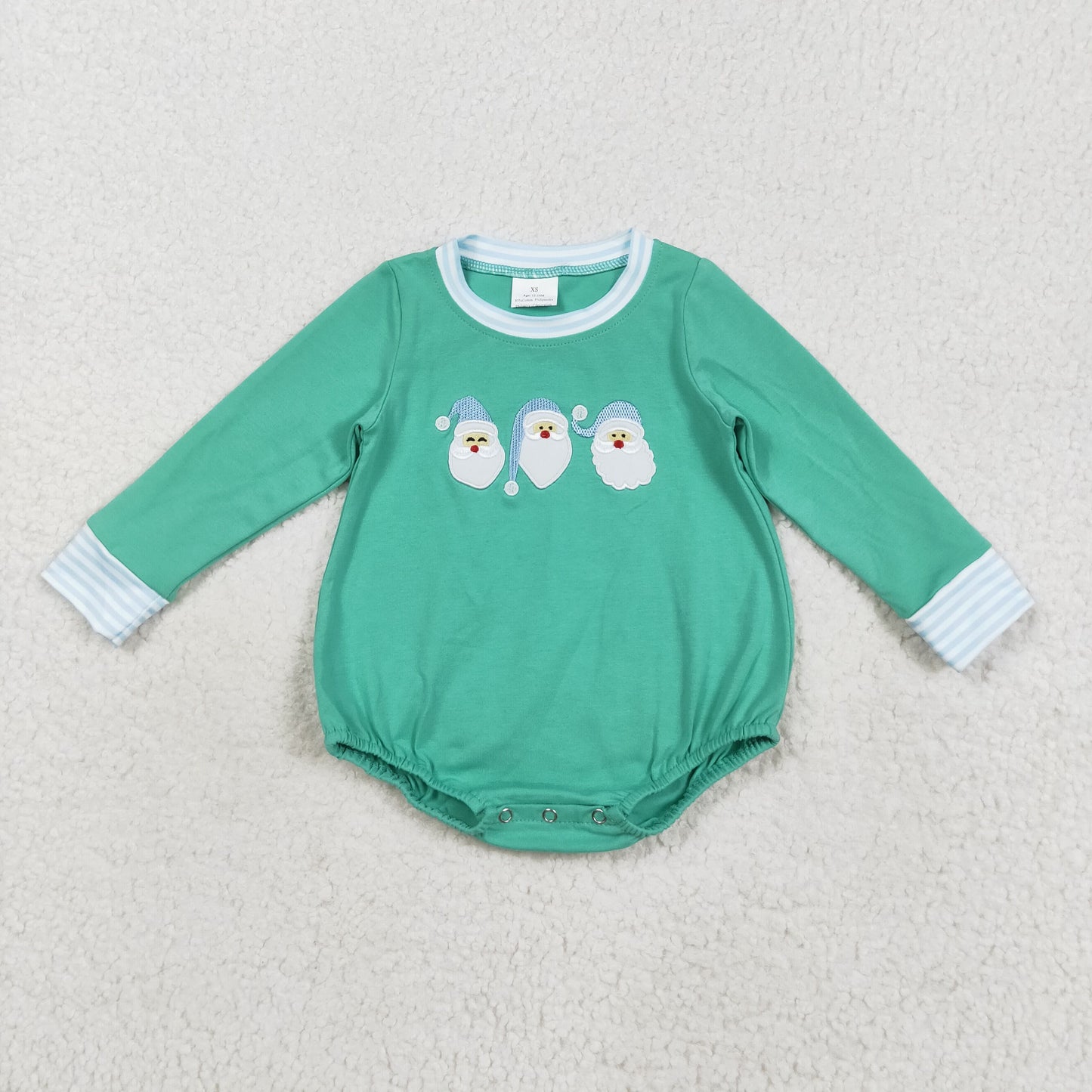 LR2412 Santa Embroidery Baby Boys Christmas Bubble Romper