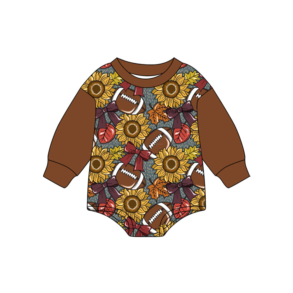 (Pre-order)LR2417 Sunflowers Football Print Baby Boys Fall Bubble Romper