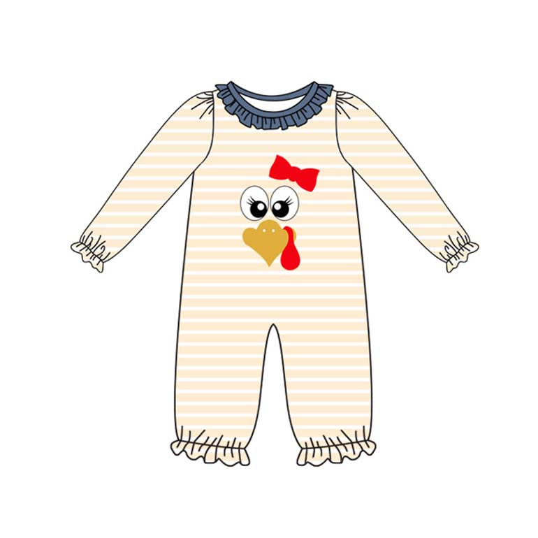 (Pre-order)LR2424 Turkey Stripes Print Baby Girls Thanksgiving Romper