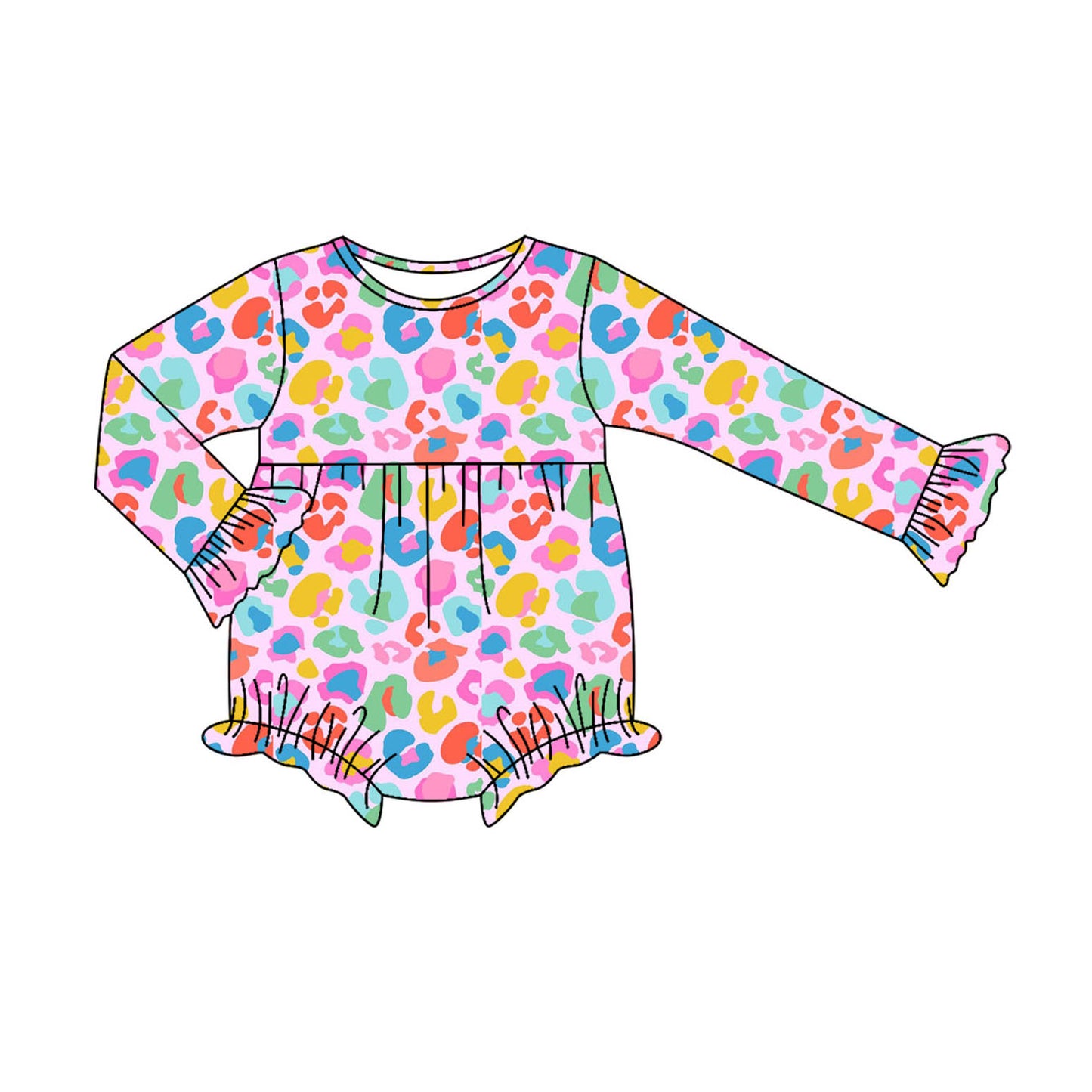 (Pre-order)LR2430 Colorful Leopard Print Baby Girls Bubble Romper
