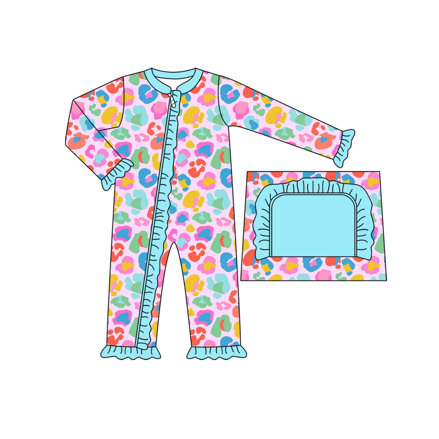 (Pre-order)LR2431 Colorful Leopard Print Baby Girls Zipper Sleeper Romper