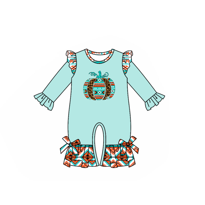(Pre-order)LR2452 Pumpkin Aztec Print Baby Girls Fall Romper