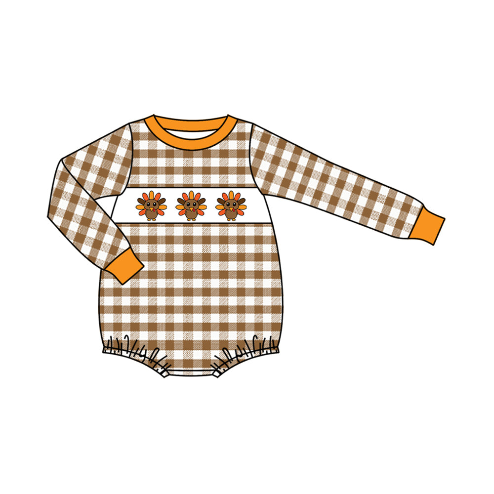 (Pre-order)LR2456 Turkey Plaid Print Baby Boys Thanksgiving Romper