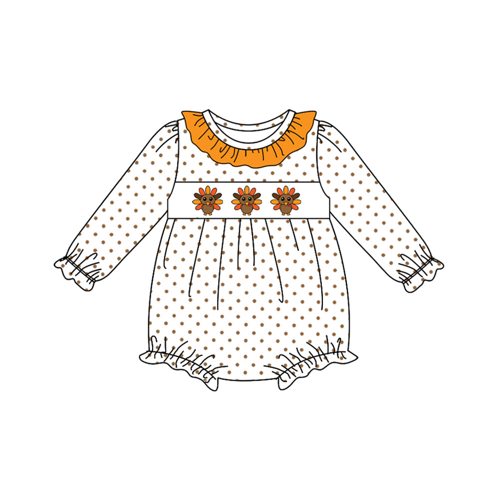 (Pre-order)LR2457 Turkey Dots Print Baby Girls Thanksgiving Romper