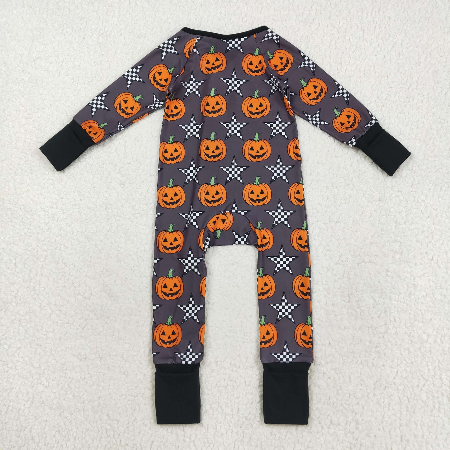 LR2464 Pumpkin Stars Print Baby Boys Halloween Zipper Sleeper Romper