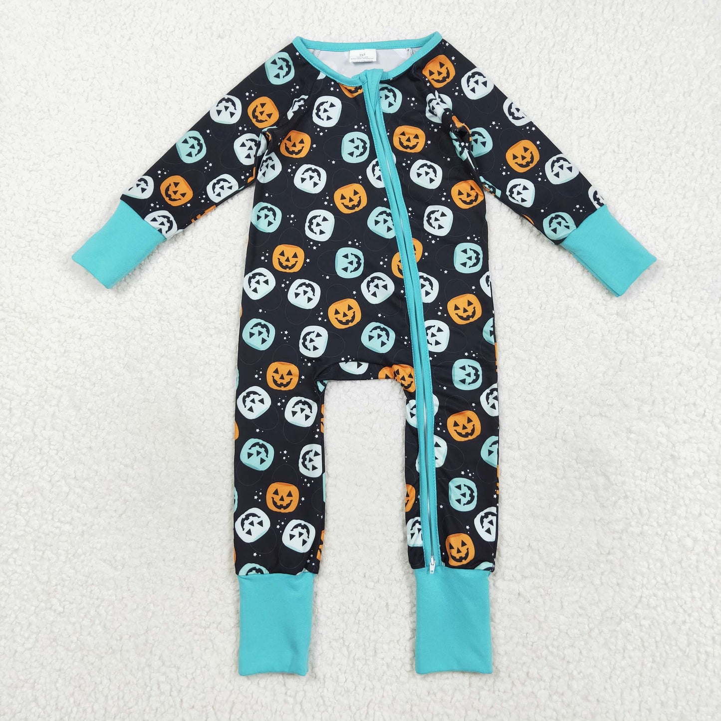 LR2465 Pumpkins Print Baby Boys Halloween Zipper Sleeper Romper