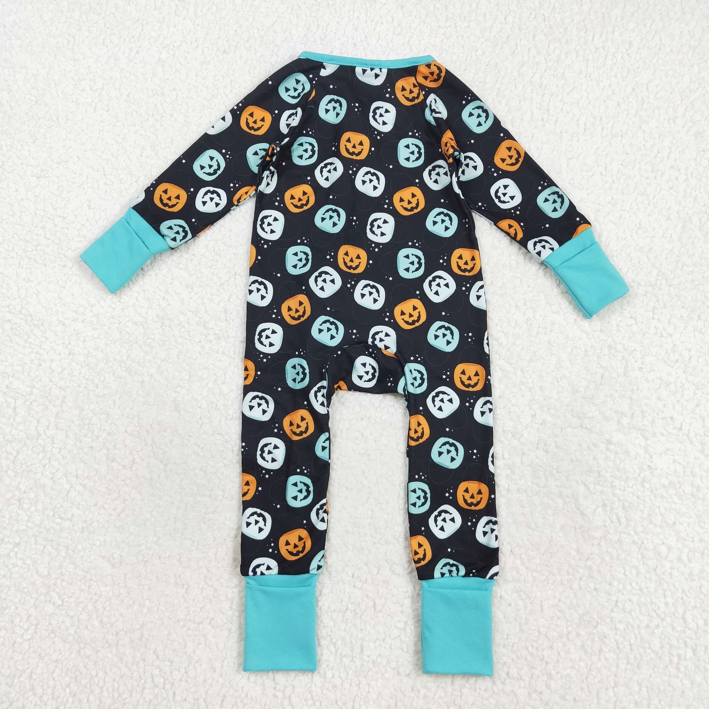 LR2465 Pumpkins Print Baby Boys Halloween Zipper Sleeper Romper