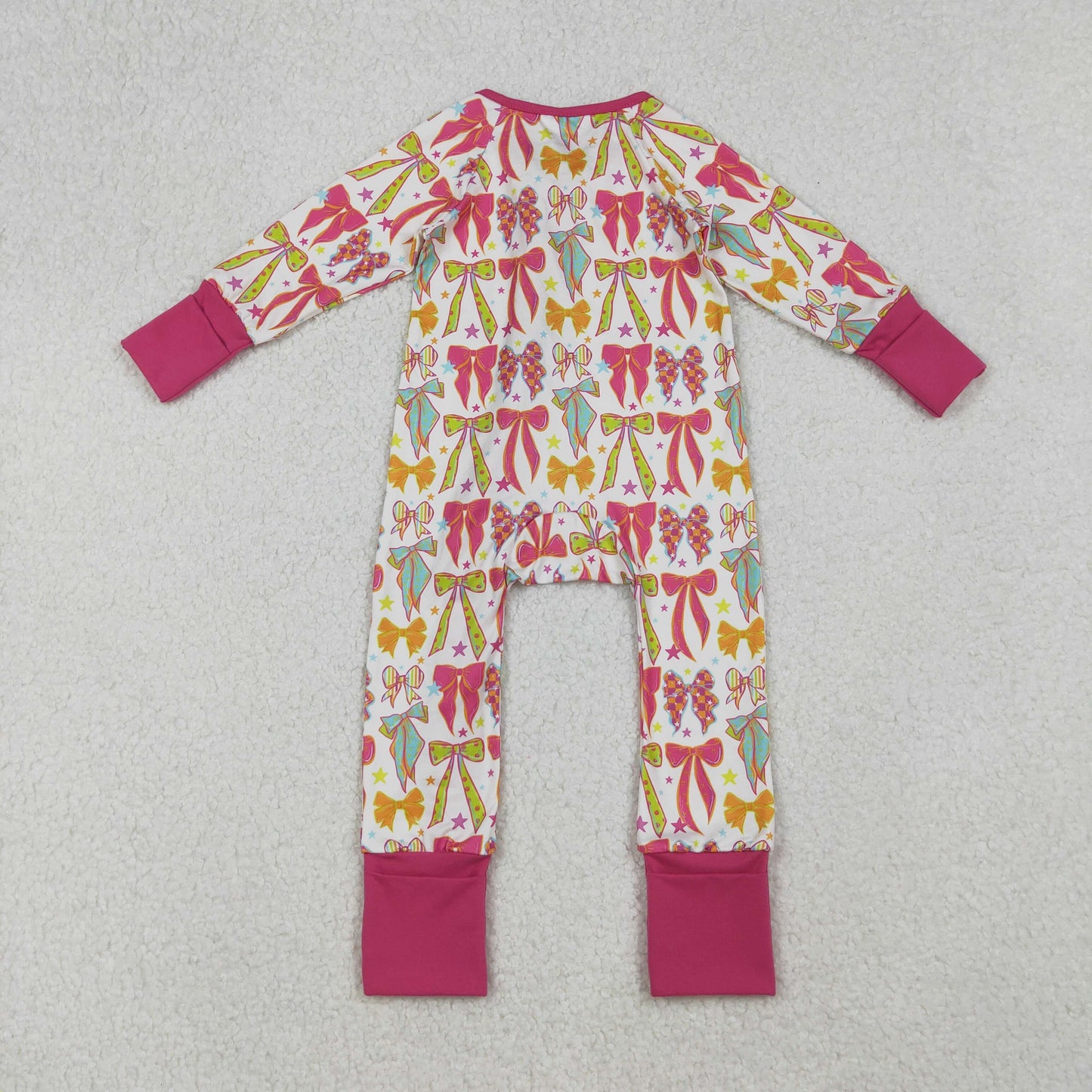 LR2468 Colorful Bows Print Baby Girls Fall Zipper Sleeper Romper