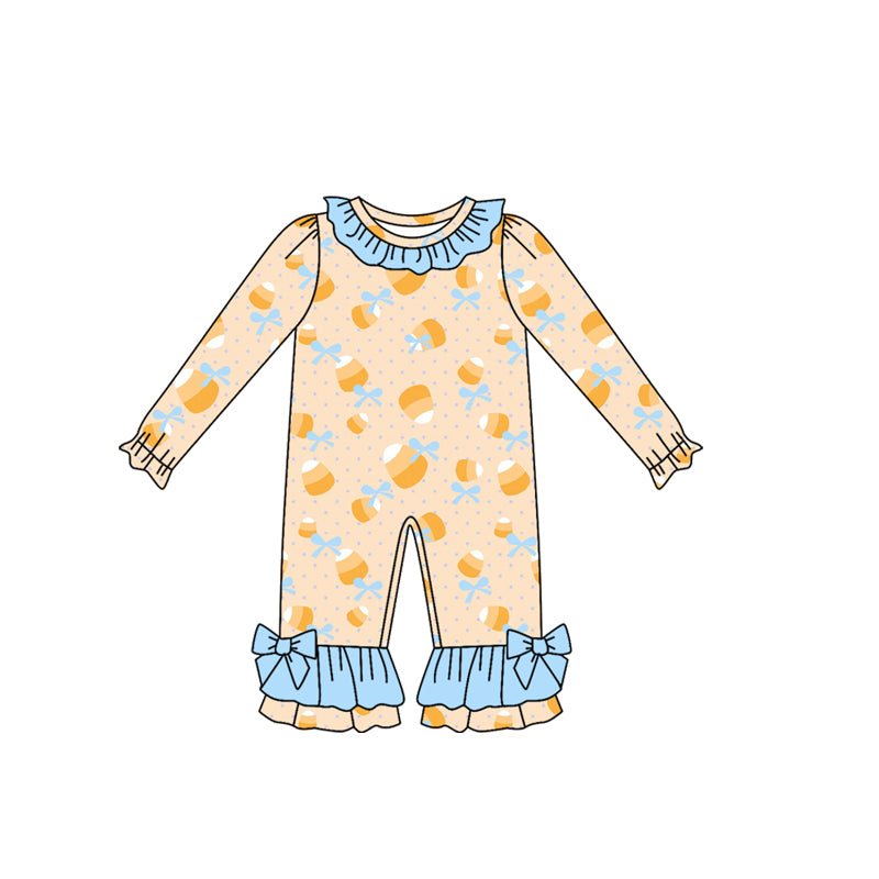 (Pre-order)LR2472 Candy Bows Print Baby Girls Halloween Romper