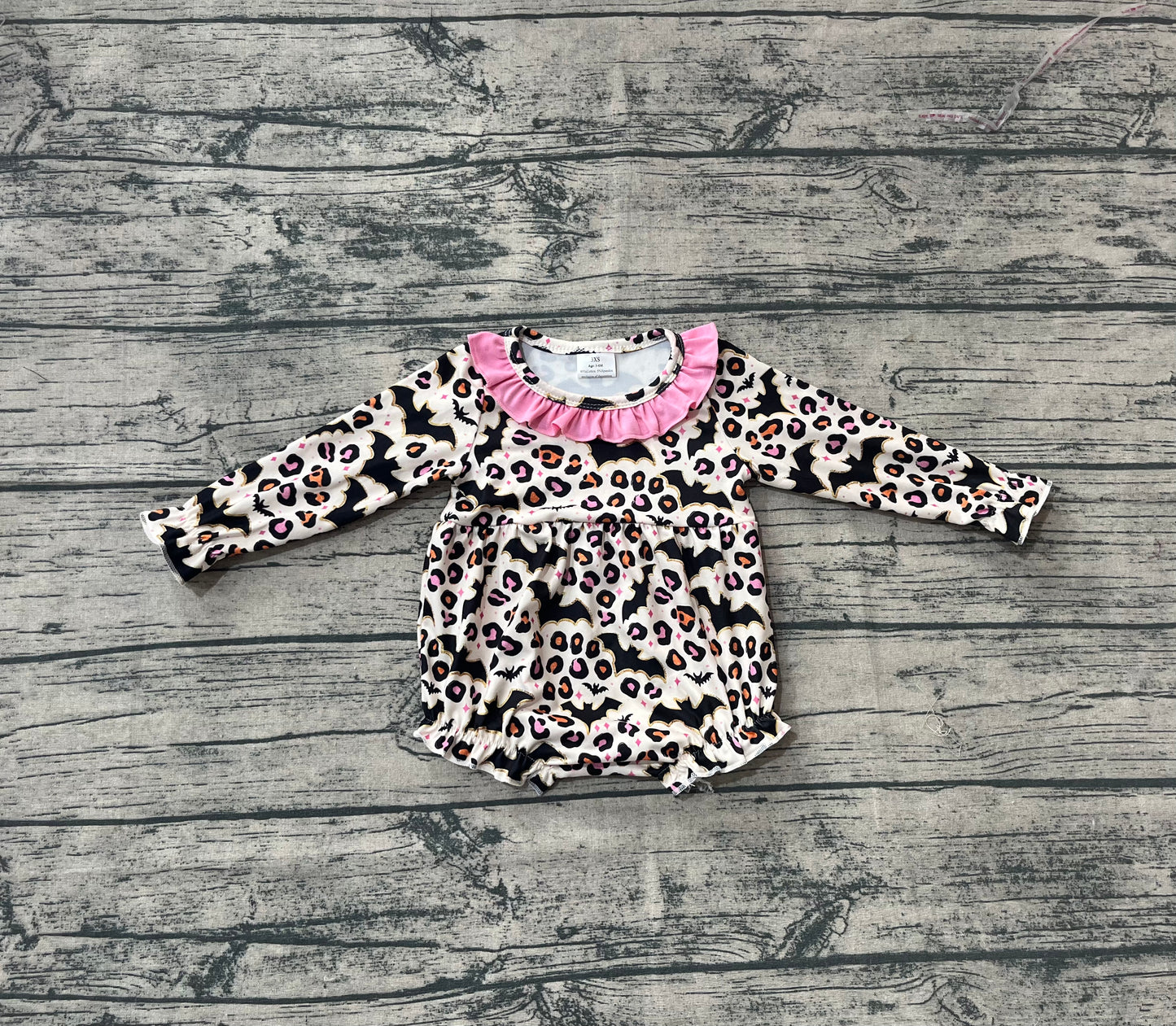 (Pre-order)LR2473 Bat Leopard Print Baby Girls Halloween Romper
