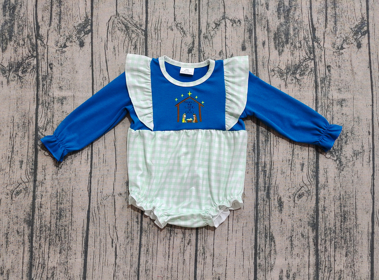 (Pre-order)LR2477 Nativity Plaid Print Baby Girls Christmas Romper