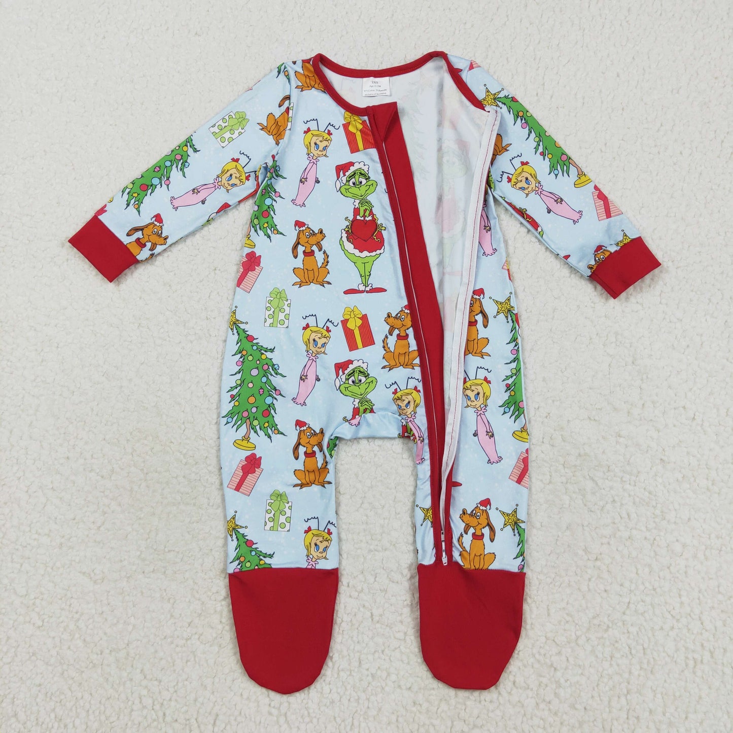 LR2478 Green Frog Print Baby Christmas Zipper Sleeper Romper