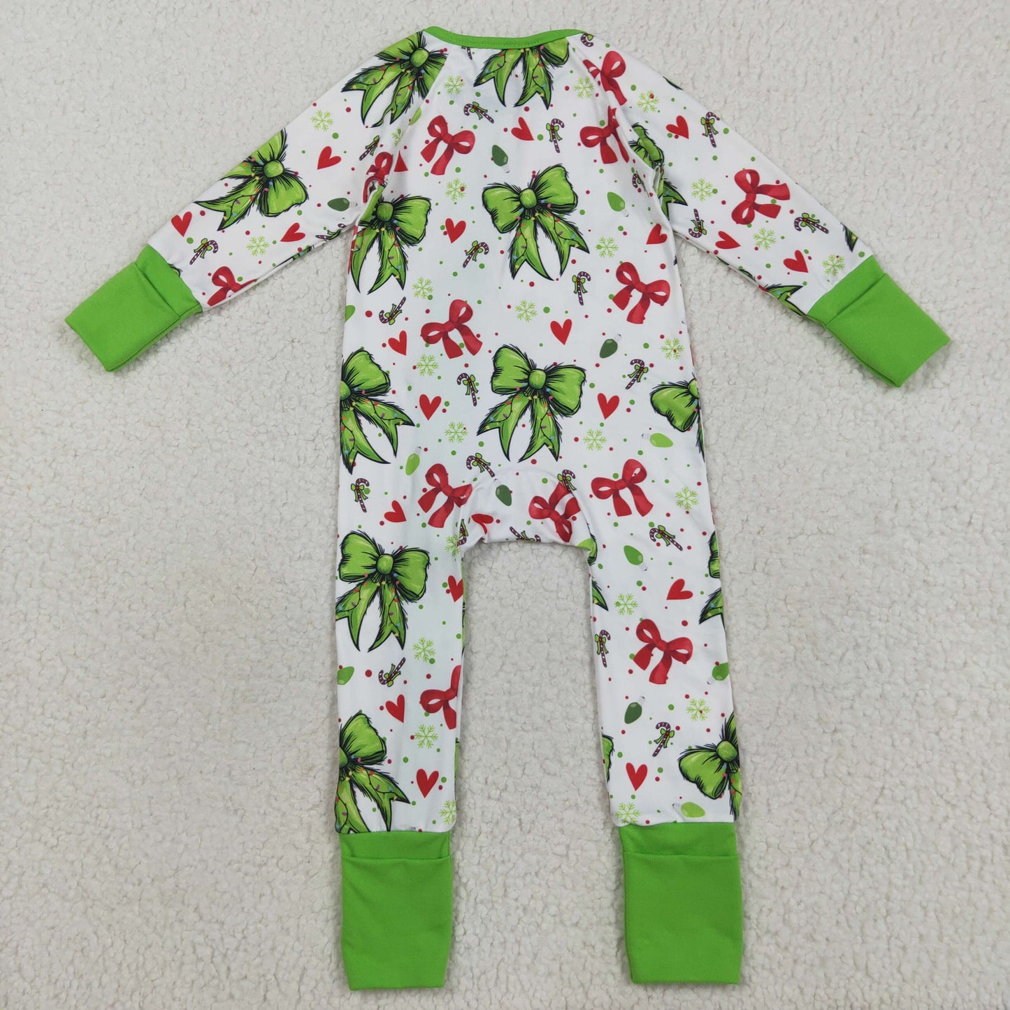 Green Bows Candy Print Girls Christmas Pajamas Matching Clothes