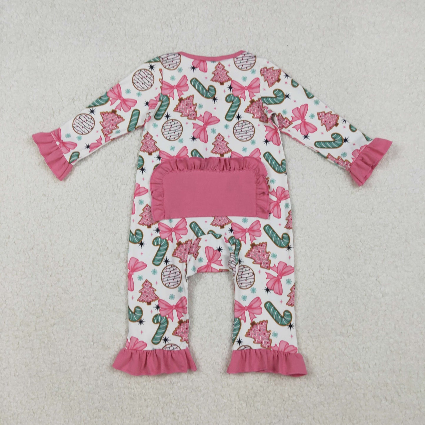 LR2486 Candy Cake Bows Print Baby Girls Christmas Zipper Sleeper Romper