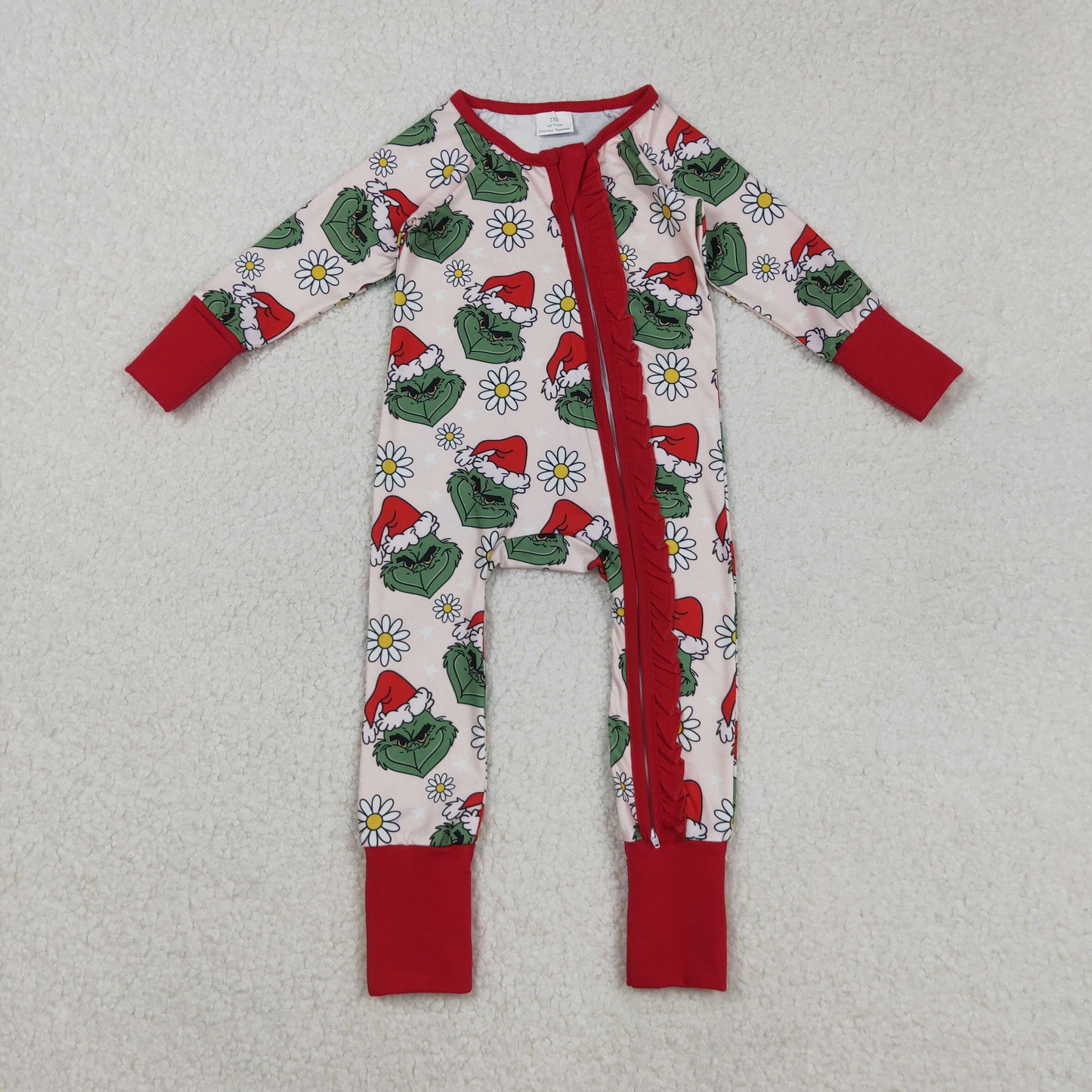 Green Frog Flowers Print Girls Christmas Clothes Sisters Matching Wear