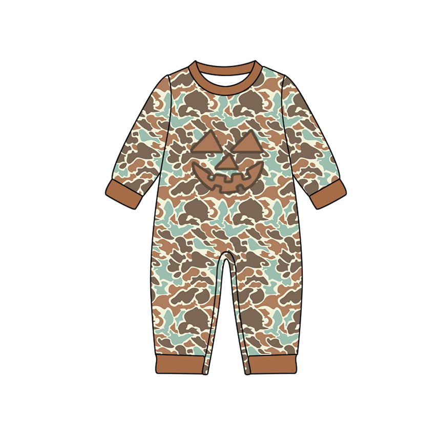 (Pre-order)LR2492 Smiling Face Brown Camo Print Baby Boys Halloween Romper
