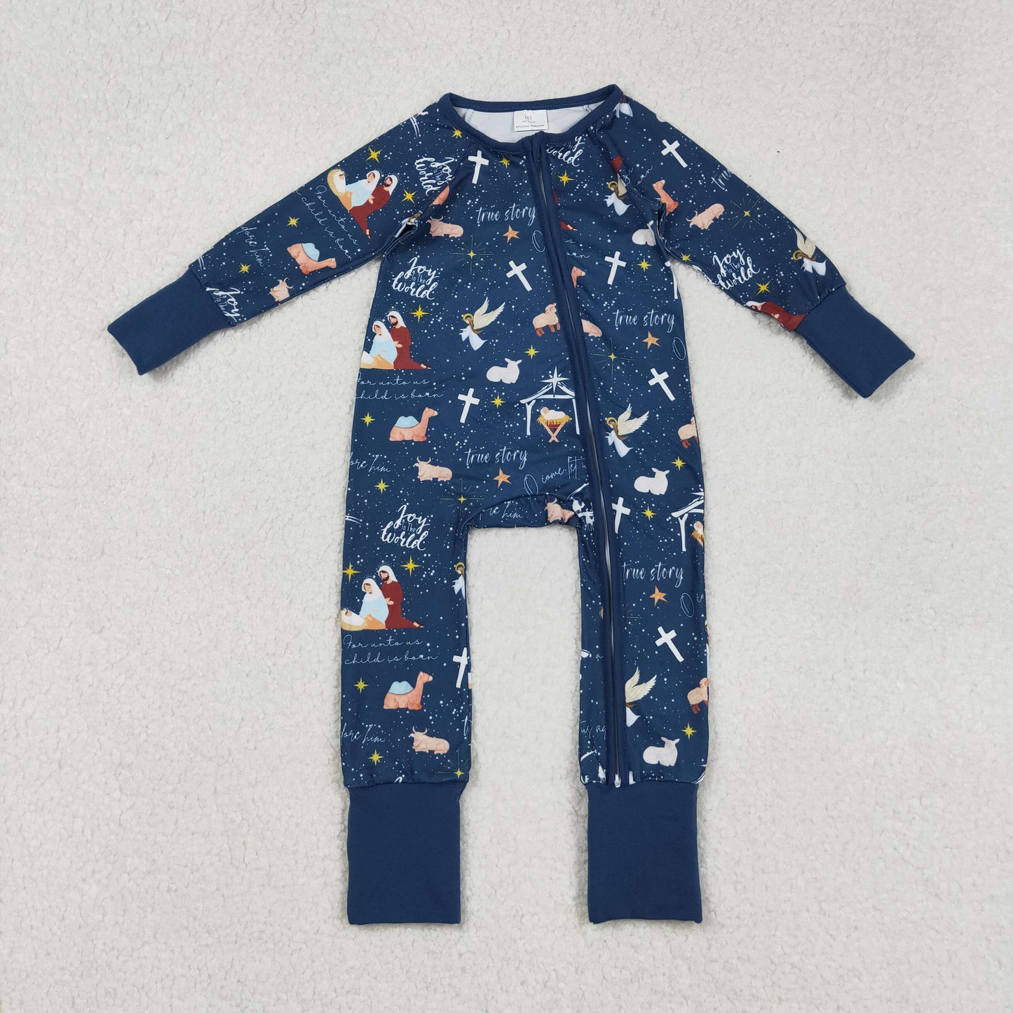Nativity Navy Print Kids Christmas Pajamas Matching Clothes Sibling Wear